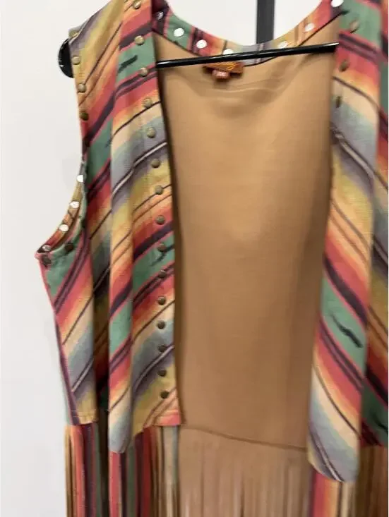 Scully Women's Serape Striped Print Fringe Vest XXL - Picture 4 of 9